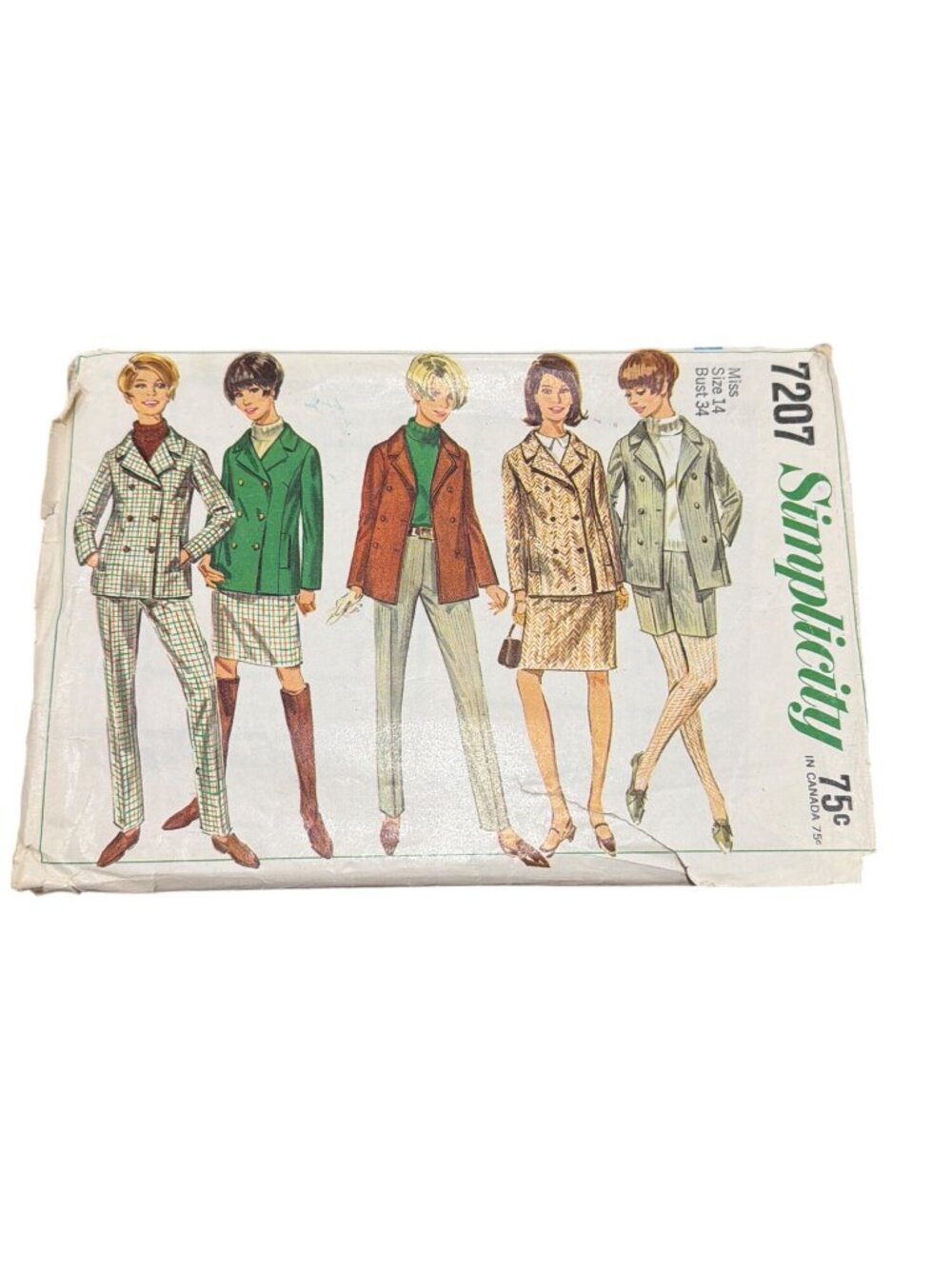 Simplicity 7207 1967 Double Breasted Jacket Skirt & Pants Sewing Pattern Size 14